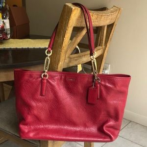 Coach red leather tote bag